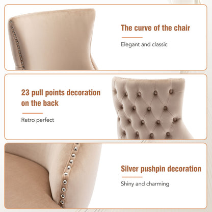 4-Fußstuhl, Stuhl Beige Samt Esszimmerstuhl, mit Knopfsteppung, Gestell aus Massivholz, Beige(Set, 4 St)