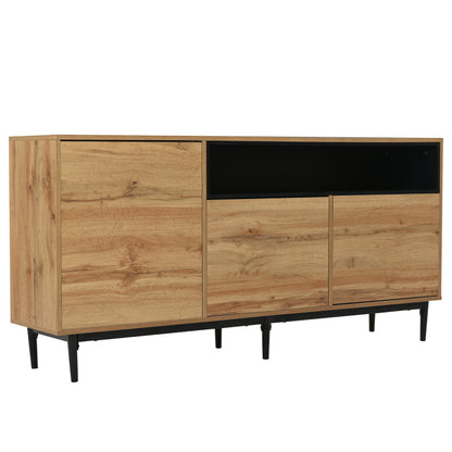 Moderner sideboard aus Holz mit drei Türen und Regalen