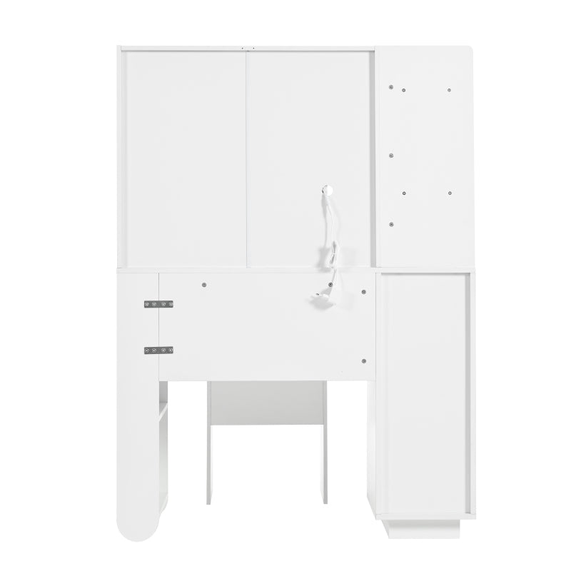 Beleuchteter Schminktisch mit Spiegel & Hocker – Moderner Frisiertisch mit Einstellbarer Helligkeit, Schubladen & Offener Ablage, Weiß, 100×40×138 cm