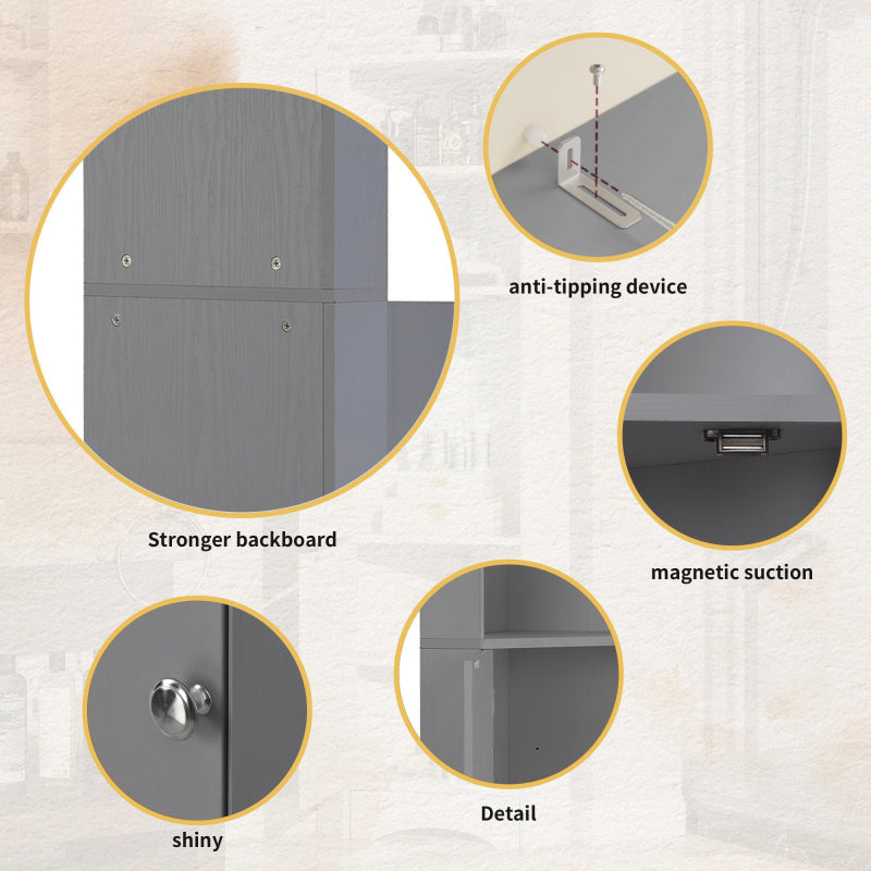Badschrank, Badmöbel, Eckschrank mit zwei Ablagefächern, offenes Fach mit verstellbarem Einlegeboden, 36.5x 36.5 x 155 cm, hellgrau