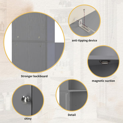 Badschrank, Badmöbel, Eckschrank mit zwei Ablagefächern, offenes Fach mit verstellbarem Einlegeboden, 36.5x 36.5 x 155 cm, hellgrau