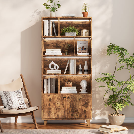 Bücherregal, LED-Farbwechsel-Ambientelicht, Fernbedienung, einfache Form, braun