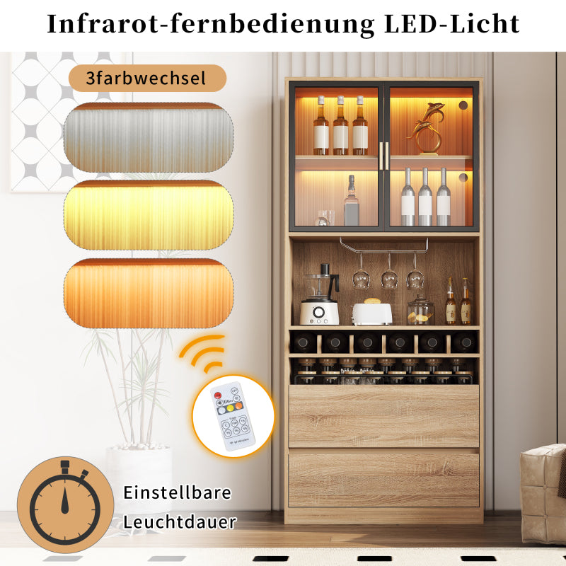 Badezimmerschrank,Spirituosenschrank,Vitrine Vitrinenschrank mit Glastüren und Beleuchtung 180 CM