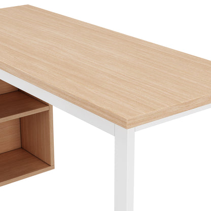 Schlichter Schreibtisch, Büro Schreibtisch, drei Schubladen, zwei offene Ablagefächer, stabile Tragfähigkeit, natur