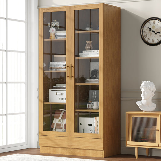 Glasvitrine (Büroschrank/Bücherregal/Aktenschrank/Aufbewahrungsregal) , 80*40*160 cm, Holzfarbe