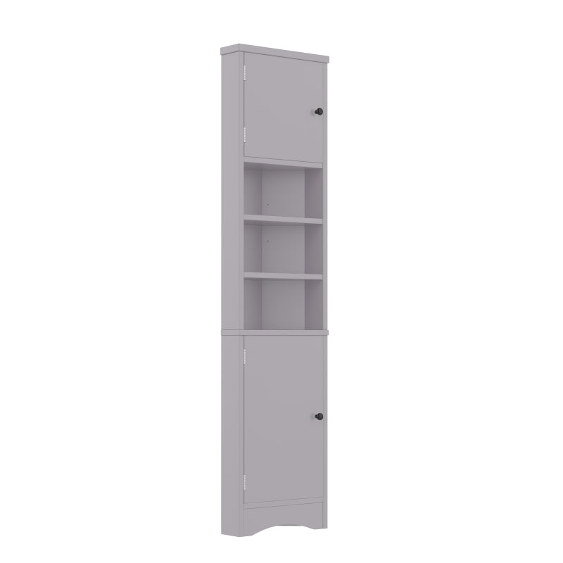 36.5 x 24.5 x 170cmDreieckiger Badezimmerschrank, feuchtigkeitsbeständiger Lack, drei offene Ablagefächer, Doppeltüren, verstellbare Einlegeböden, platzsparend, Grau