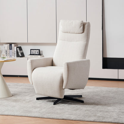 Bequemer Relaxsessel mit Liegefunktion – Chenille Fernsehsessel mit Fußstütze, drehbarer Stillsessel & Loungesessel für Wohnzimmer, modernes Sofa, Beige