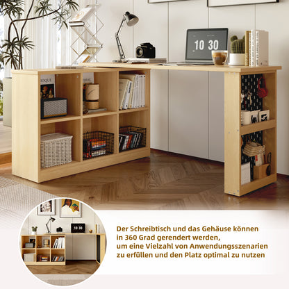 Multifunktionaler Bürotisch, Sechsfach-Lagerschrank + Ablage, super belastbar, veränderbare Form, Natural