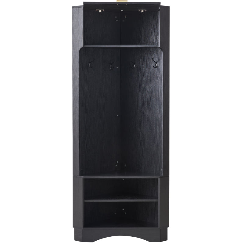 Garderoben-Set Moderner Garderobenschrank, Flurgarderobe, 4 hängenden Haken Schwarz,Maße: B53/ /53/H180 cm