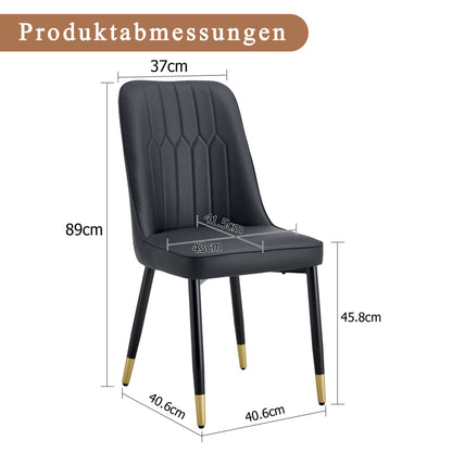 2-Stück-Paket-Stuhl, moderner schwarzer Stuhl mit PU-Leder-Rückenpolster und schwarzen Metallbeinen
