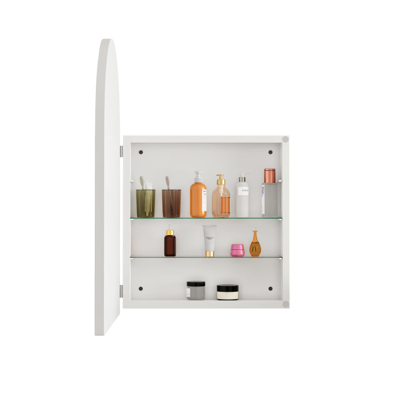 Stylish Arched Mirror Cabinet, Recessed Medicine Cabinet, Wall Cabinet with Metal Framed, Mirror and Adjustable Shelves, Mirror Cabinet with Storage for Bathroom, Living Room and Bedroom, White