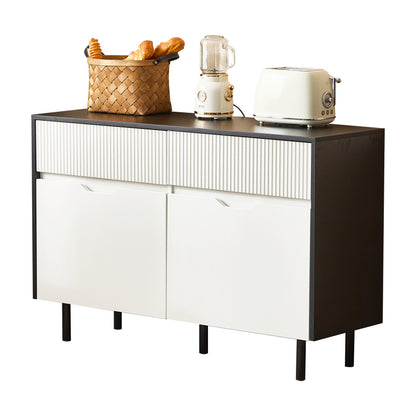 Aufbewahrungsschrank 120cm mit geriffelten Schubladen, schwarz-weißes Design, verstellbare Einlegeböden, 2 Türen, Sideboard-Buffet, Schrank-Organisator für Küche, Wohnzimmer, Esszimmer