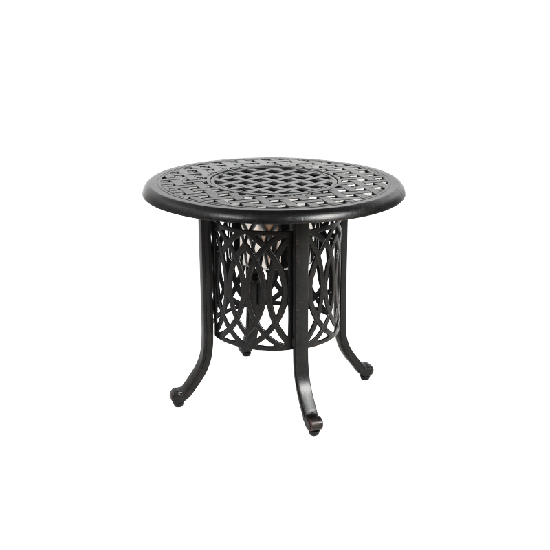 Outdoor Aluminum Table with Ice Bucket,Patio Side Table,  Aluminum End Table with Adjustable Footpads, Outdoor Small Coffee Table