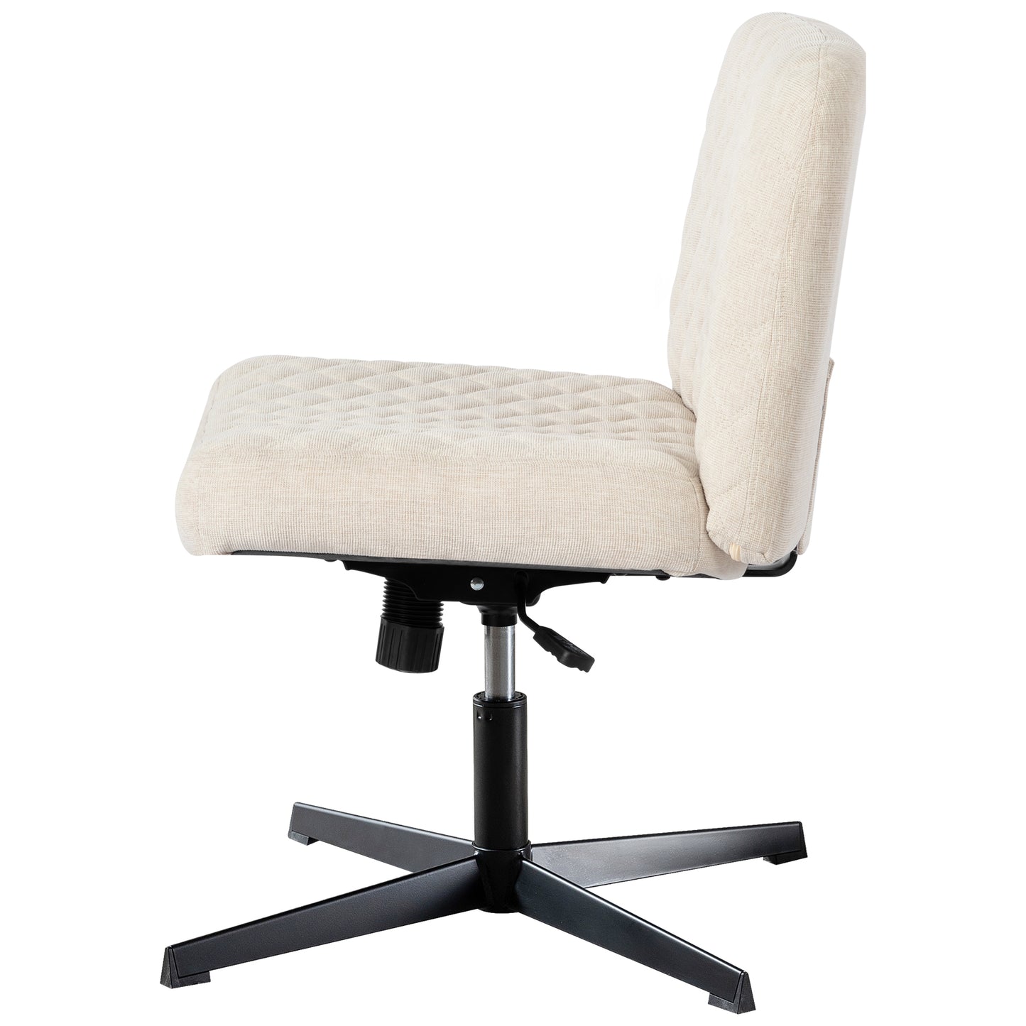 Bürostuhl Ohne Armlehnen,Home Office Stuhl Keine Räder,Heavy Duty Metallbasis,120°Schaukelnder breiter Sitz Ergonomischer Stuhl, Dicken gepolsterte Dreh Eitelkeit Stuhl für Heim und Büro Cream+Linen+Metal