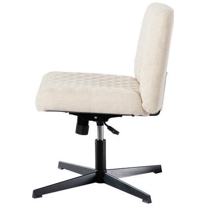 Bürostuhl Ohne Armlehnen,Home Office Stuhl Keine Räder,Heavy Duty Metallbasis,120°Schaukelnder breiter Sitz Ergonomischer Stuhl, Dicken gepolsterte Dreh Eitelkeit Stuhl für Heim und Büro Cream+Linen+Metal