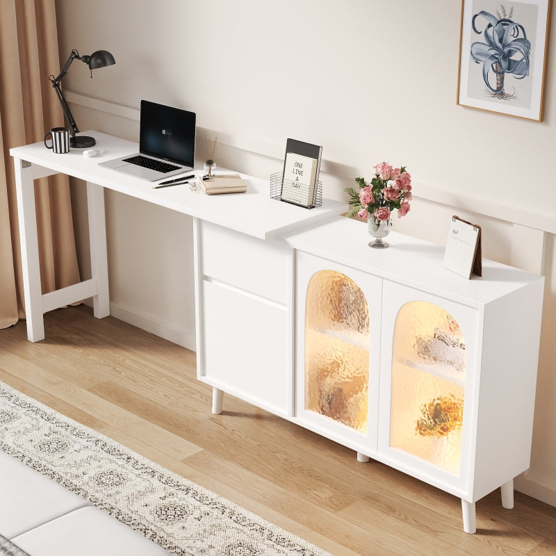 Schreibtisch mit LED - 2-in-1 Sideboard und Arbeitsplatte, 360° drehbar, mit Acryltür, FSC-zertifiziert, weiß, 120×40×78 cm