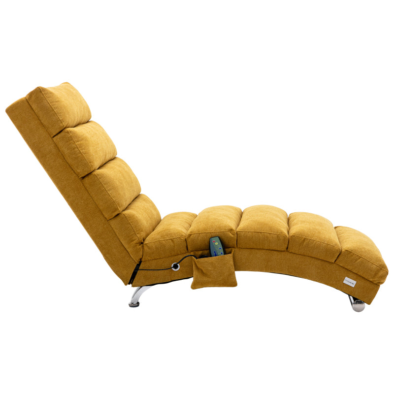 Sackleinen Massage Chaise Lounge Indoor mit Fernbedienung, Ergonomische elektrische Massage Long Lounger mit 5 Modi für Büro, Wohnzimmer, Schlafzimmer (Senfgelb)