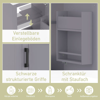 51x34x83cmBodenstehender Badezimmerschrank, Waschtisch, komplett lackiert, Türregale, verstellbare Regale, integriertes Keramikwaschbecken, geeignet für kleine Räume, Grau