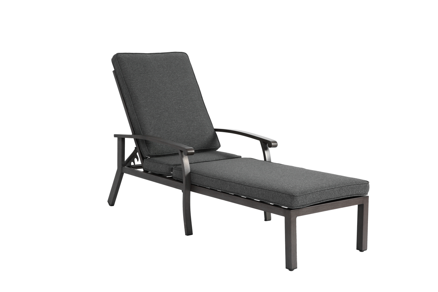 Lounge Patio Chair with Cotton Cushion, Adjustable Reclining Rust-Resistant Aluminum  Poolside Chaise Lounge Furniture, Waterproof Grey Cushion (1pc)
