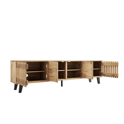 180 x 40 x 55 cm TV-Schrank, Lowboards  in Originalholzfarbe, 8 separate Ablagefächer, TV-Ständer, TV-Konsolen-Entertainment-Center passend für 70-Zoll-Fernseher, geeignet für Wohnzimmer