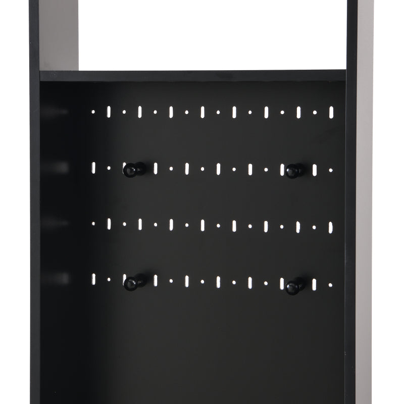 Flurgarderobe mit gepolsterter Aufbewahrungsbank, multifunktionaler Flur-Schuhschrank mit Stecktafel, moderne Garderobe mit 4 Haken für Eingangsbereich, Waschküche, Schwarz,H180/B100/T35 cm