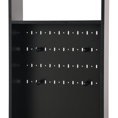 Flurgarderobe mit gepolsterter Aufbewahrungsbank, multifunktionaler Flur-Schuhschrank mit Stecktafel, moderne Garderobe mit 4 Haken für Eingangsbereich, Waschküche, Schwarz,H180/B100/T35 cm