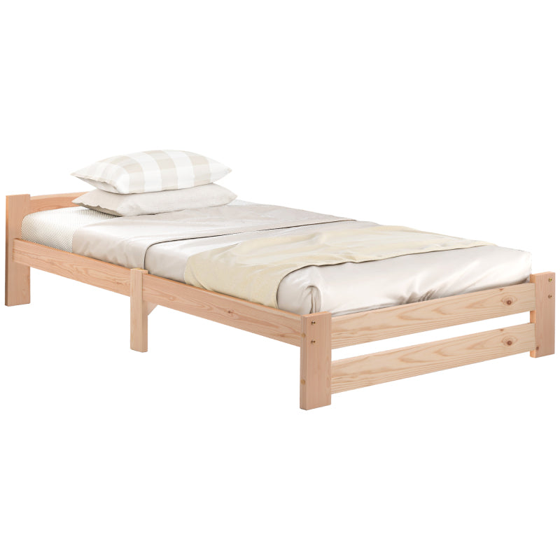 Solide Massivholzbett Futonbett Massivholz Natur Bett aus mit Kopfteil und Lattenrost , Natur (200x90cm)