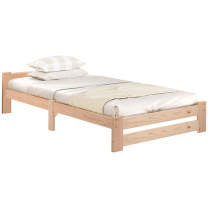 Solide Massivholzbett Futonbett Massivholz Natur Bett aus mit Kopfteil und Lattenrost , Natur (200x90cm)