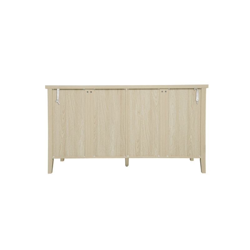 Natürliches Holzfarbener vier Türen Sideboard, mit geschnitztem und durchbrochenem Design, ausgestattet mit drei Einlegeböden. Geeignet für Wohnzimmer, Flur, Esszimmer und Küche.(147.6x40x80cm)