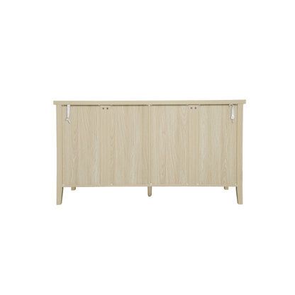 Natürliches Holzfarbener vier Türen Sideboard, mit geschnitztem und durchbrochenem Design, ausgestattet mit drei Einlegeböden. Geeignet für Wohnzimmer, Flur, Esszimmer und Küche.(147.6x40x80cm)