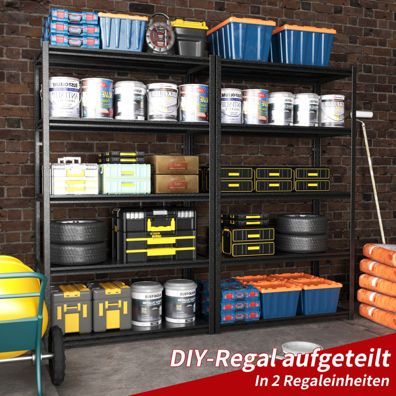 H198cm Schwerlastregal 5 Ebenen – Metall Lagerregal 650kg Tragkraft, Höhenverstellbares Industrieregal für Garage, Keller & Werkstatt, Schwarz, H198cm × B120cm × T45.7cm