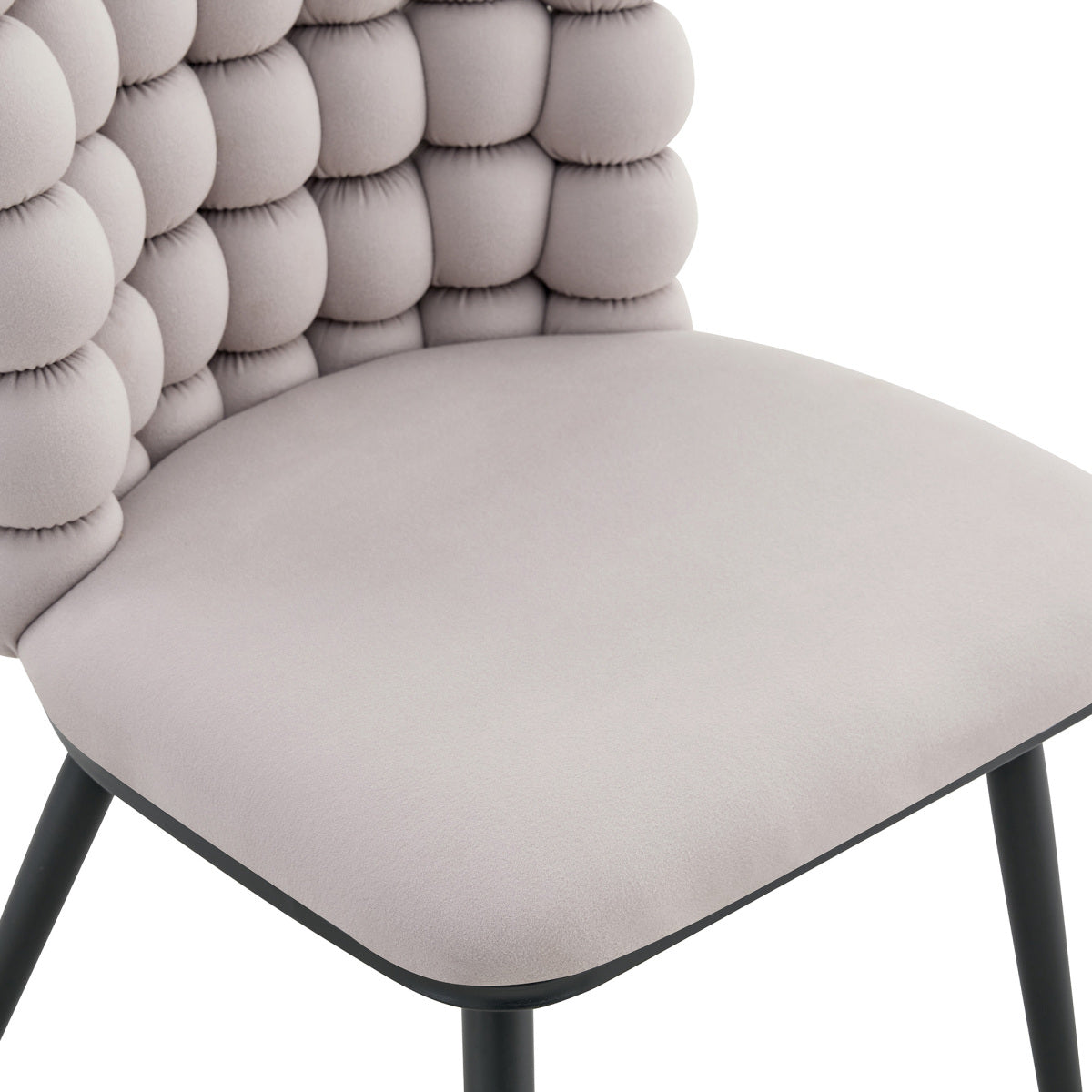 Esszimmerstuhl Samt Hellgrau, Kugelketten-Design, Schwarz-Metallbeine, Modern