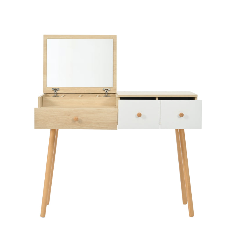 Schminktisch, Kosmetiktisch Mit Spiegel, Schminktisch aus Holz Mit Schubladen, geteilter Stauraum, große Lagerkapazität - Maße:B100/H78/T40 cm(ohne Hocker)(OLD SKU: WF319875AAW)