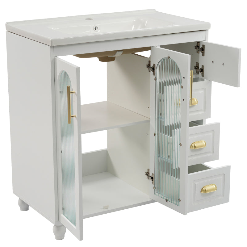 Badmöbel Einzel Waschtisch mit Unterschrank 80cm mit Keramik-Waschbecken,weiß