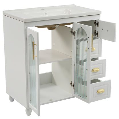 Badmöbel Einzel Waschtisch mit Unterschrank 80cm mit Keramik-Waschbecken,weiß