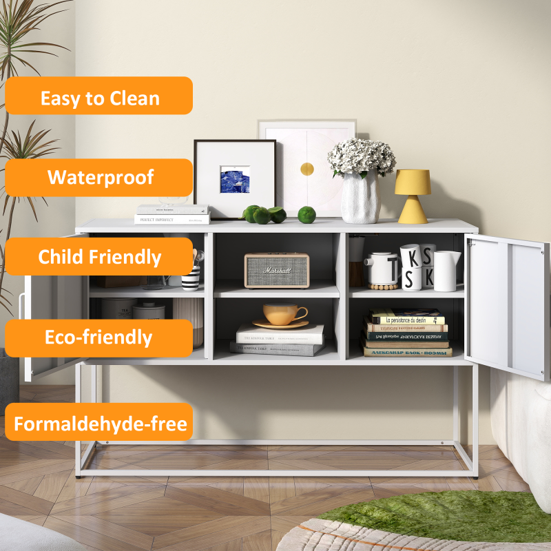 Weißer Metall-Akzent-Schrank, Sideboard-Buffet und Aufbewahrungs-Schrank-Safe, Robuster Metallbau mit stilvollem Weiß,  H 75 cm × B 120 cm × T 40 cm