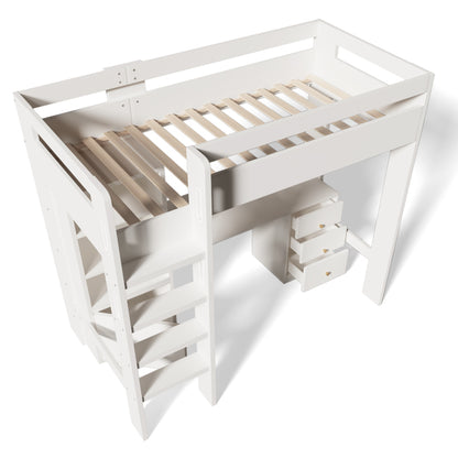 Kinderbett Hochbett mit USB-C Schreibtisch, Kleiderschrank und Aktenschrank, Jugendbett  Einzelbett mit Treppe und Lattenrost, Stauraum,90×200, Ohne Matratze
