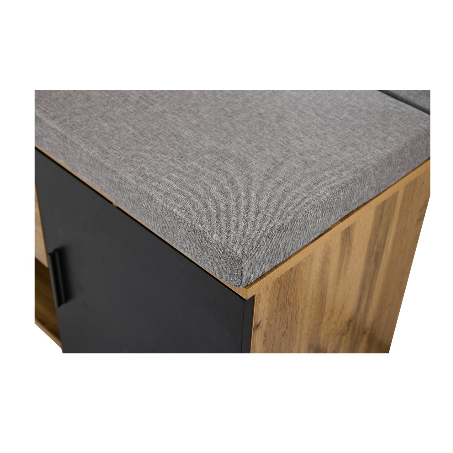 Garderoben Set in Holzoptik mit Spiegel, Schuhbank (104 x 39 cm) mit Polster, Schuhschrank, Schublade, Regal, Kleiderhaken – Praktisches Design für den Eingangsbereich