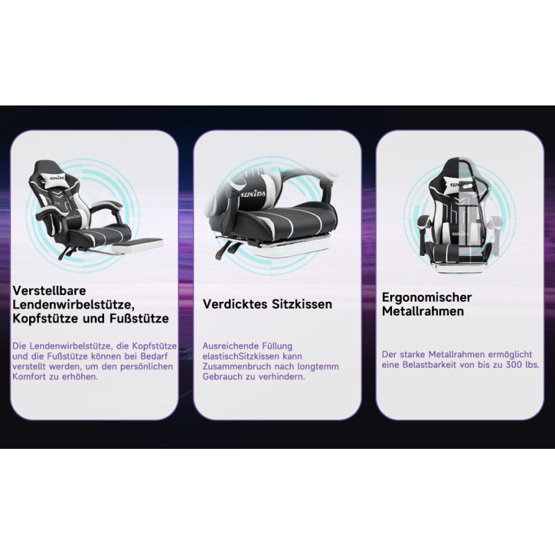 Gaming Stuhl Computerstuhl Ergonomischer Gaming Chair mit Fußstütze Bürostuhl Ergonomischer Computerstuhl mit Lendenwirbelstütze