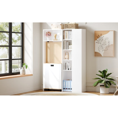 Klappbarer Schreibtisch mit Ablagen –2-in-1-Bücherregal und Schreibtisch, klappbar, mit Steckdose und USB-Anschluss, Kippschutz, weiß