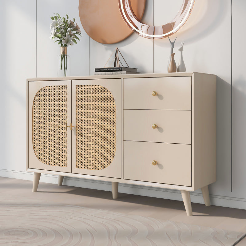 Esszimmer Wohnzimmer Sideboard Kommode Stehschrank Aufbewahrung Sideboard TV-Tisch mit Türen und Schubladen Sideboard mit großem Stauraum Offwhite Creme Breite 120 cm