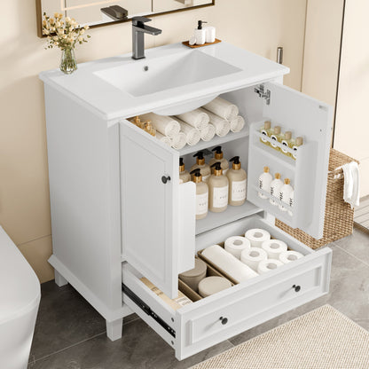 Bodenstehender Badezimmerschrank mit Waschbecken, Waschtisch, feuchtigkeits- und wasserdicht, integriertes Keramik Waschbecken, weiß