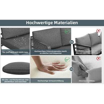 Garten-Lounge-Set, Rattan-Möbel-Set für 6-7 Personen, Ecksofa mit verzinktem Eisengestell, verstellbare Beine, inklusive aller Sitz- und Rückenkissen, grau