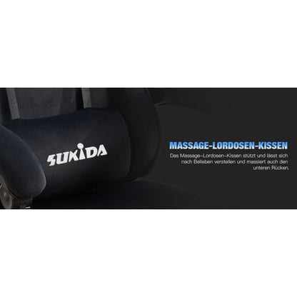 Gaming Stuhl Stoff, Ergonomischer Gaming Chair mit Fußstütze, Verstellbarer Racing Computerstuhl mit Lordosenstütze, Schwarz Ergonomisch PC-Stuhl