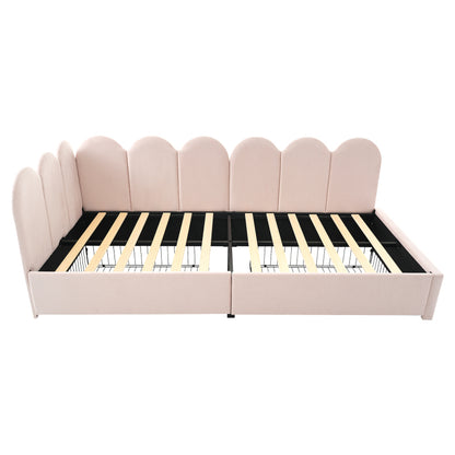 Polsterbett Einzelbett mit Schubladen Stauraumbett Samt Daybett Tagesbett Schlafsofa 90x190cm mit Lattenrost Jugendbett und Erwachsene Kinderbett,Rosa(Ohne Matratze)