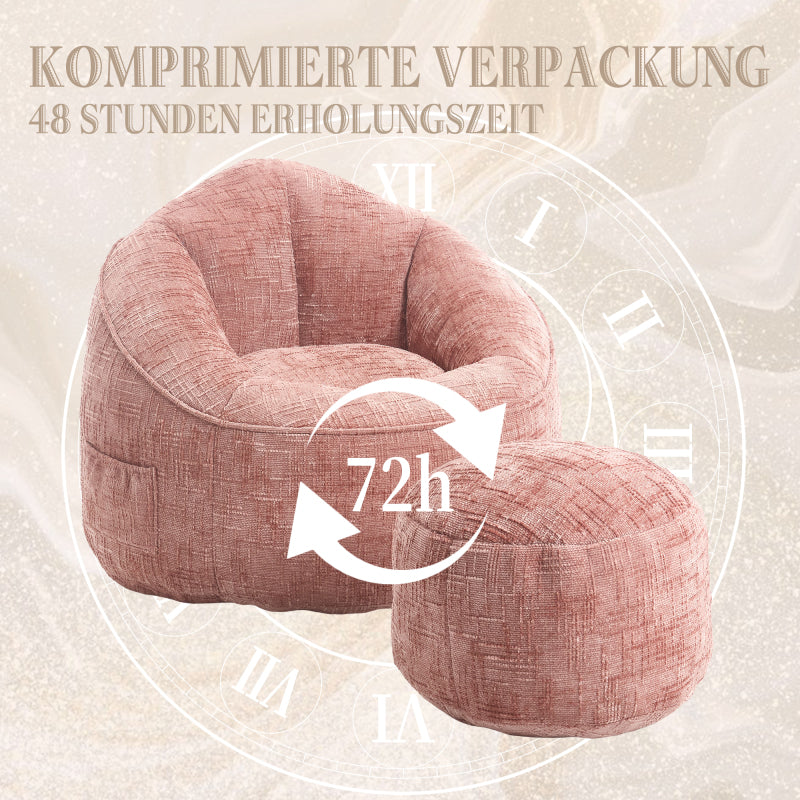 Sitzsack Sofa Stuhl für Erwachsene mit Fußstütze, Rosa