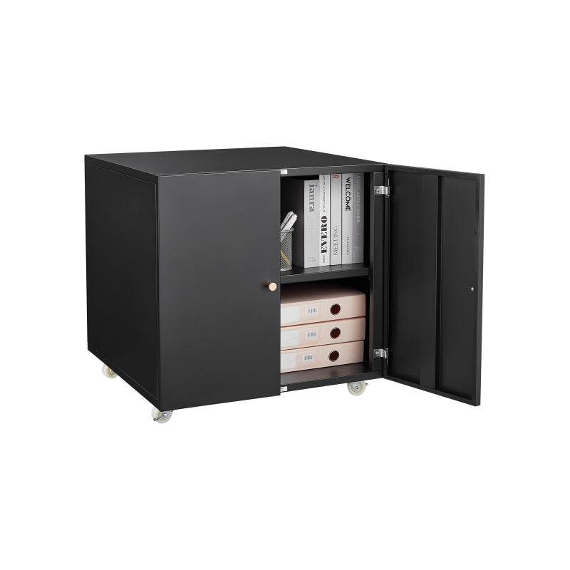 Metal Printer Stand with Storage Mobile Printer Tables for Small Spaces with Door Adjustable Shelf File Cabinet on Wheels for Home Office (Black)