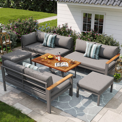 Gartenlounge-Set für 7-8 Personen, Gartenmöbel, Gartenmöbel Set für Garten, Balkon, Terrasse, wetterfest Sitzgruppe Essgruppe, Moderne Gartengarnitur,Gartenmöbelset mit Gestell aus verzinktem Eisen