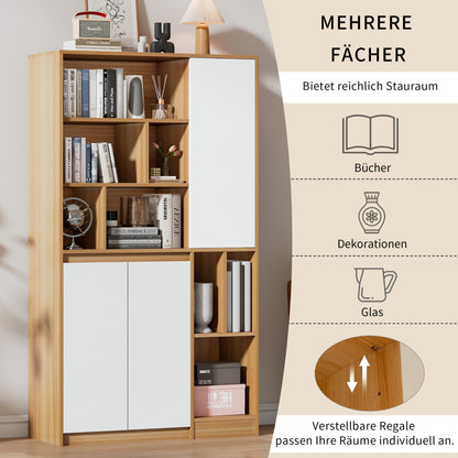Moderner Bücherregal mit 3 Türen und verstellbaren Regalböden, Bücherregal in Holzfarbe