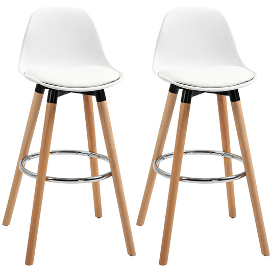 2er-Set Barhocker Küchenhocker Barstuhl mit Fußstützen Kunstleder Weiß